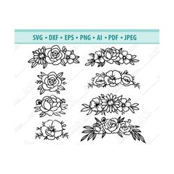 flower svg files, flower wreath svg, floral headband svg, flower border png, flower cut file, flower frame, silhoutte, s