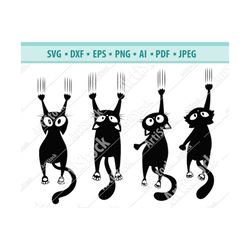 Funny cat, screeching cat, falling cat, black cat, clip art icon stencil decal cat sticker template transfer svg vector