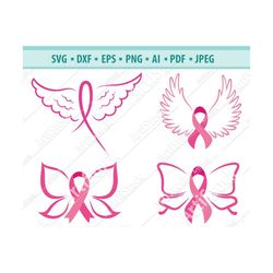 Cancer Ribbon SVG, Cancer Survivor, Awareness Ribbon angel wings SVG, breast cancer ribbon, Files for Cricut, Silhouette