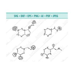Chemical structure Svg, Floral Serotonin Svg, Flower Dopamine Svg, Science Svg, Molecular structure Svg, Mind Health Eps