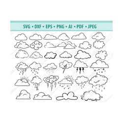Cloud Svg Bundle, Weather cloud svg, Thunderclouds svg, Weather SVG, Rain Cloud Svg, Clouds clipart, Svg Cut File, Light