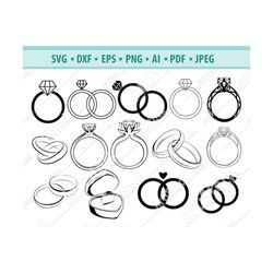 Engagement Ring SVG Bundle, Diamond Ring SVG, Wedding Rings Clipart, Cut Files For Silhouette, Files for Cricut, Vector,