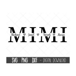 Mimi SVG, Mother svg, Mother's Day SVG, mom split name frame svg, mimi cut file, mom outline, mom png, mimi cricut silho