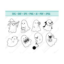 Cute Ghost Svg, Spooky Ghost Svg, Ghost Boo SVG, Halloween svg, Pumpkin bucket Svg, Devil ghost Svg, Ghost witch hat Svg
