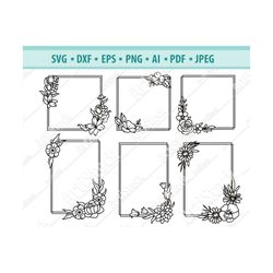 Flower Frame SVG,  Floral square frame Svg, Frame cut File, Rectangle Flower Frame, Wedding frame, Monogram frame Svg, W