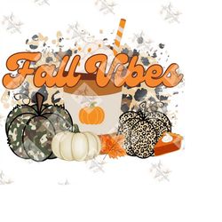 Fall vibes png, pumpkin spice latte png, leopard print pumpkin png