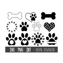 Paw print SVG, Dog svg bundle, dog bone svg, dog paw print clipart, dog bone outline, dog paw outline, dog paw cricut si