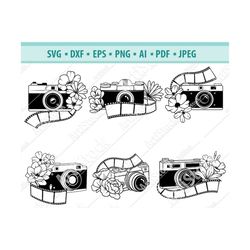 Camera SVG file, Photography SVG, Photographer Svg, Photo Tape Svg, Floral Camera clipart, Retro Photo Camera Svg, File