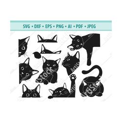 Playful Cat SVG, Black cat svg, Peeking cat clipart, Peeping cat SVG, Halloween cat svg, cricut silhouette, Cat clipart