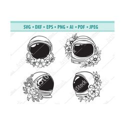 Floral Astronaut Svg, Astronaut svg, Astronaut Helmet Png, Flowers svg, Space Svg, Space cut file, Silhouette, Universe