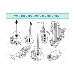 Musical instruments Svg, Flower musical instrument Svg, Stringed instrument Svg, Floral Guitar Svg, Flower Svg, File for