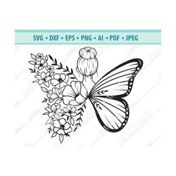 Floral Woman SVG, Girl butterfly fairy svg, Butterfly flower svg, Floral butterfly Svg, Woman flower butterfly wings Svg