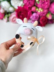 Crochet rattle, rattle cow, crochet ratte toy, baby toy, baby rattle toy, 6 month baby toy, crochet toy, cow toy