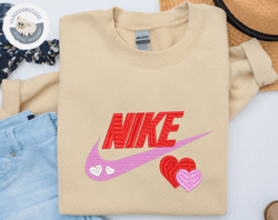 NIKE Heart Embroidered Sweatshirt, Matching Couple Embroidered Sweatshirt, Embroidered Couple Crewneck, Custom Embroidered Hoodie