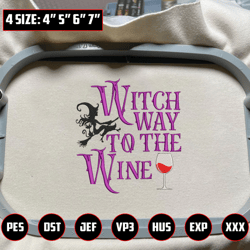 Witches Halloween Embroidery Design, Witch Way To The Wine Scary Halloween Embroidery Design, Horror Halloween Embroidery Design For Shirt