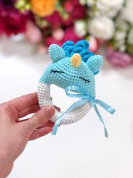 Crochet rattle, rattle unicorn blue , crochet ratte toy, baby toy, baby rattle toy, 6 month baby toy, crochet toy