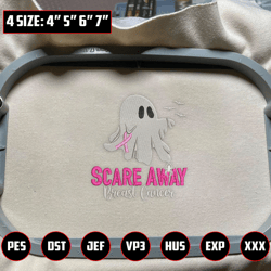 Scare Away Breast Cancer Embroidery Design, Halloween Cancer Awareness Embroidery Machine Design, Pink Spooky Embroidery Design, Halloween Breast Cancer