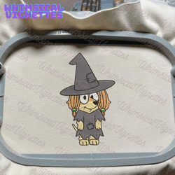 Witch Blue Dog Halloween Embroidery Design, Happy Haloween Embroidery File, Blue Dog Cartoon Embroidery Design, Halloween Trending Design, 3 Sizes