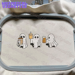Little Ghost Ice Coffee Embroidery Machine Design, Cute Ghost Embroidery Machine Design, Halloween Spooky Vibes Embroidery File