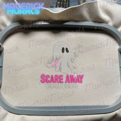Scare Away Breast Cancer Embroidery Design, Halloween Cancer Awareness Embroidery Machine Design, Pink Spooky Embroidery Design, Halloween Breast Cancer