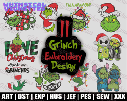 Grinch Embroidery Designs, Grinch Embroidery, Christmas Lights Grinch Machine Embroidery Design