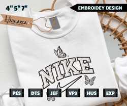 White Butterfly NIKE Brand Embroidered Sweatshirt, Brand Embroidered Crewneck, Custom Brand Embroidered Sweatshirt, Best-selling Brand Embroidered Sweatshirt, Brand Sweatshirt