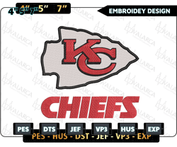 NFL Kansas City Chiefs Logo Embroidery Design, NFL Football Logo Embroidery Design, Famous Football Team Embroidery Design, Football Embroidery Design, Pes, Dst, Jef, Files