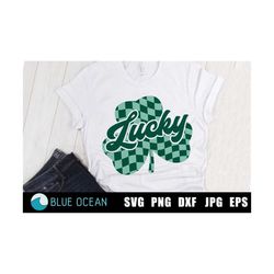 Lucky SVG, Retro Lucky PNG, St Patricks PNG, Checkered clover Png, Lucky retro shirt