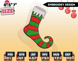 Elf Sock Embroidery Designs, Christmas Embroidery Designs, Merry Xmas Embroidery Designs, Mini Embroidery Design