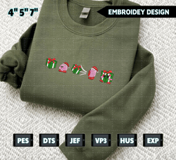 Christmas Embroidery Designs, Kirby X Christmas Gift Embroidery, Christmas 2022 Embroidery Files, Xmas Embroidery Designs