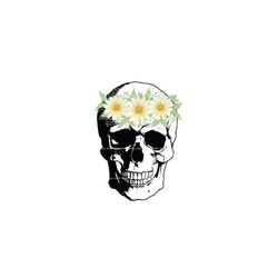 Skull daisy crown png/jpg, Retro skull sublimation, Daisy chain png, Skull with flowers png, Bones png, Vintage flower d