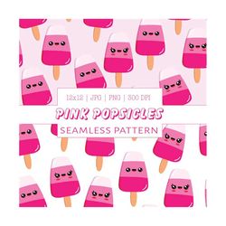 Pink Popsicles Seamless Pattern jpg png | Popsicle pattern png | Popsicle clipart png | Kawaii pattern jpg | Digital scr