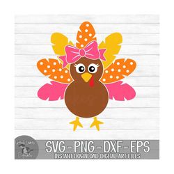 Thanksgiving Turkey - Instant Digital Download - svg, png, dxf, and eps files included! Turkey with Bow, Girl Turkey