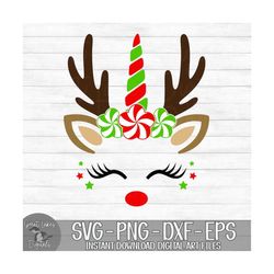 Reindeer Unicorn - Instant Digital Download - svg, png, dxf, and eps files included! - Christmas, Girl, Peppermint Candy