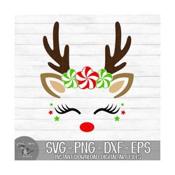 Reindeer Face - Instant Digital Download - svg, png, dxf, and eps files included! - Christmas, Girl, Candy Cane, Pepperm