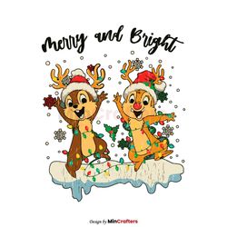 Vintage Chip and Dale Christmas Merry and Bright SVG File