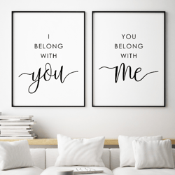 I Belong With You, You Belong With Me Printable, Bedroom Prints Set, Bedroom Decor, Couple Print, Printable Quote Art