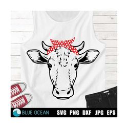 Cow with bandana SVG, Cow SVG, Red Bandana SVG, Files for cricut
