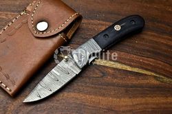 DK- Damascus Steel Liner Lock Pocket Knife with Hard Wood Handle,  Collectible, EDC, and Gift-Worthy