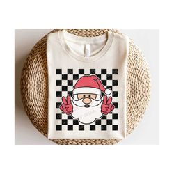 Checkered Peace Santa SVG, Retro Christmas Svg, Christmas Santa Png, Holiday Png, Kids Christmas Shirt, Svg Files For Cr