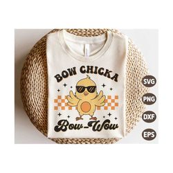Bow Chicka Bow Wow SVG, Boys Easter Chick SVG, Groovy Easter Gift, Retro Easter Boy Shirt, Sublimation Png, Svg Files Fo