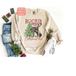 Rocking Around The Christmas Tree Sweatshirt, Christmas Shirts, Retro Christmas Western Shirt, Cowboy Christmas Hoodie,