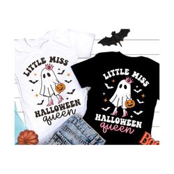 Halloween SVG PNG, Little Miss Halloween Queen SVG, Retro Ghost Png, Girl Halloween Shirt, Svg Files For Cricut