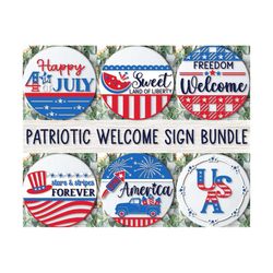 Patriotic Welcome Sign Bundle, Round Door Hanger SVG, 4th of July Sign Svg, America Door Decor, Glowforge, Png, Dxf, Svg