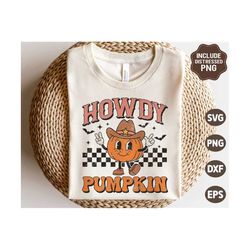 Howdy Pumpkin Halloween SVG PNG, Vintage Western Shirt, Skeleton Png, Retro Halloween Shirt, Svg Files For Cricut