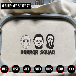 Creepy Halloween Embroidery File, Horror Squad Embroidery Design, Halloween Movie Characters Embroidery Design