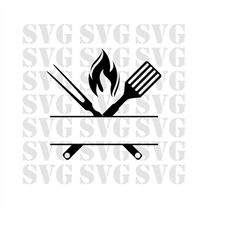 Bbq Grill Utensils Monogram Svg Files, Crossed Grill And Spatula Svgcut Files,barbeque Clip Art Vector Files,grilling Sp