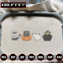 Spooky Halloween Cats Embroidery Machine Design, Spooky Vibes Embroidery Design, Cute Cat Ghost Embroidery Design