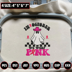 In October We Wear Pink Embroidery Machine Design, Pink Ribbon Embroidery Machine File, Spooky Halloween Embroidery Design