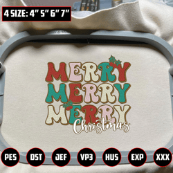 Retro Christmas Season Embroidery Machine Design, Merry Christmas 2023 Embroidery Design, Happy Xmas Text Embroidery Design